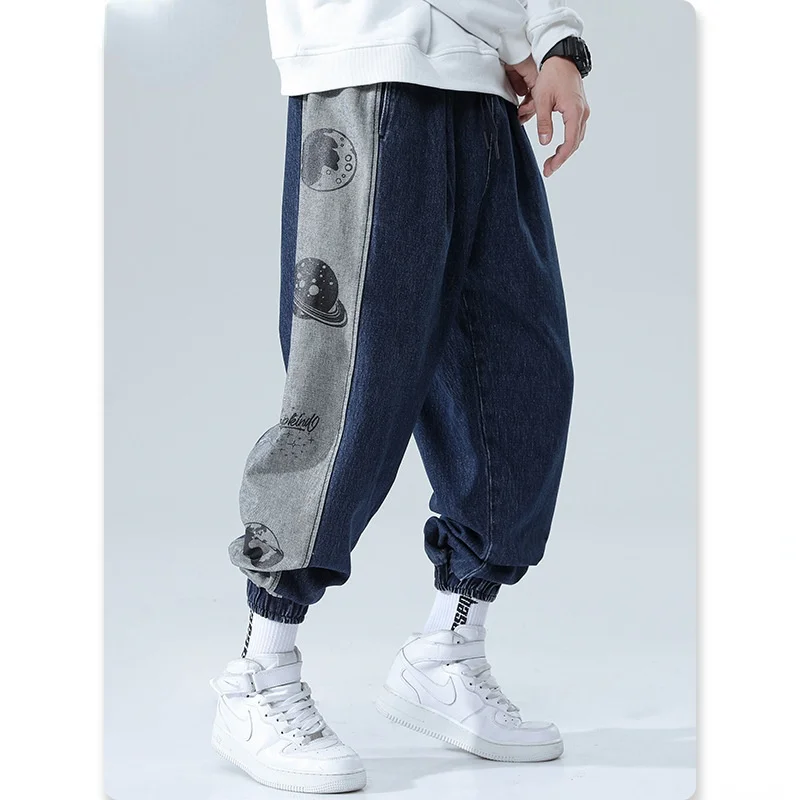 

Hip Hop Men's Loose Jeans Korean Streetwear Patchwork Printed Harlan Pants Autumn New Big Size Male Casual Jogging Trousers 5XL