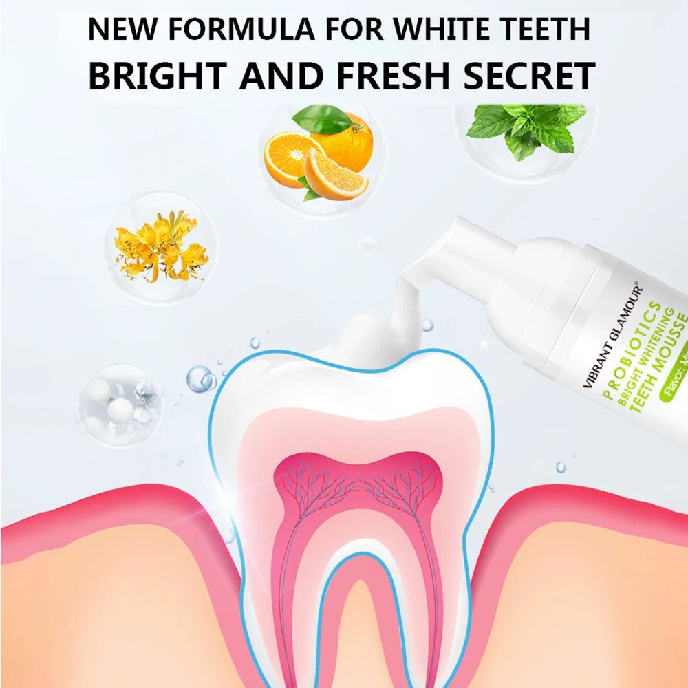 

Powerful Tooth Whitening Mousse Mint Toothpaste Remove Plaque Stains Oral Odor Bright Teeth Fresh Whiter Breath Oral Care Tool