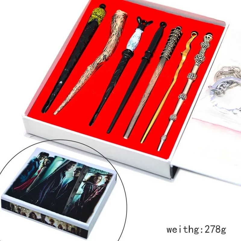 7pcs 1 Harri Поттер печать штамп Винтаж Алфавит воск 3D металлический значок наборы крышек Гермиона Волшебный жезл, оружие брелок футляр для колье игрушка - Цвет: 7pcs 1