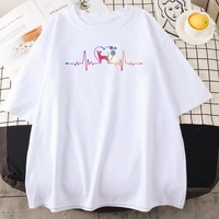 heartbeat love cat printing womens tshirts breathable soft tee shirts summer casual t shirts fashion comfortable t shirt men