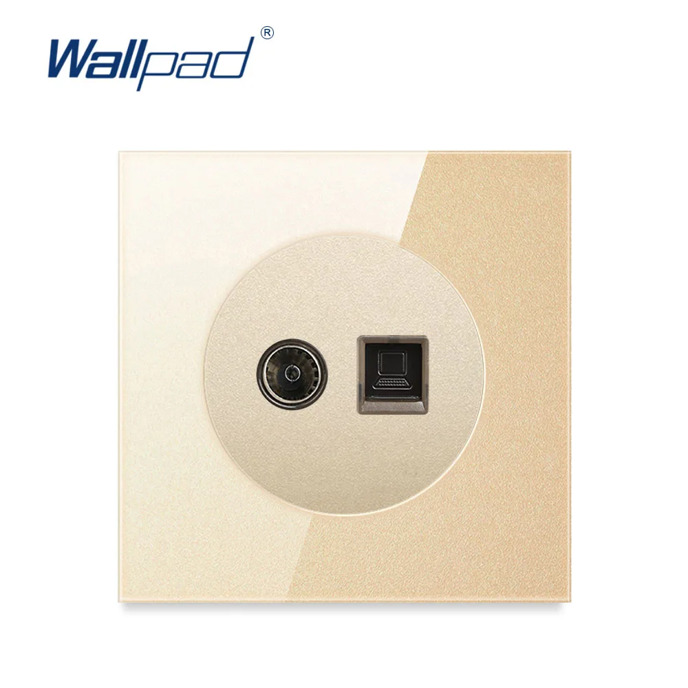 Wallpad Новое поступление TV + DATA Ethernet RJ45 CAT6 розетка Золотая кристальная стеклянная