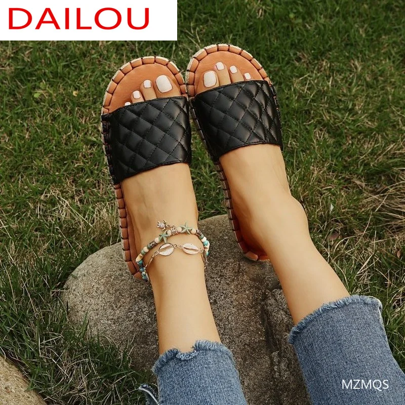 

Women's Flat Slippers 2021 Summer Casual PU Leather Open Toe Women Shoes Fashion New Comfortable Soft Bottom Women Sandals