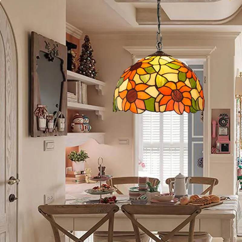 

YSN Bohemian sunflower pendant lights pastoral country style Tiffany bedroom dining room lamp Mediterranean bar lamp 0057
