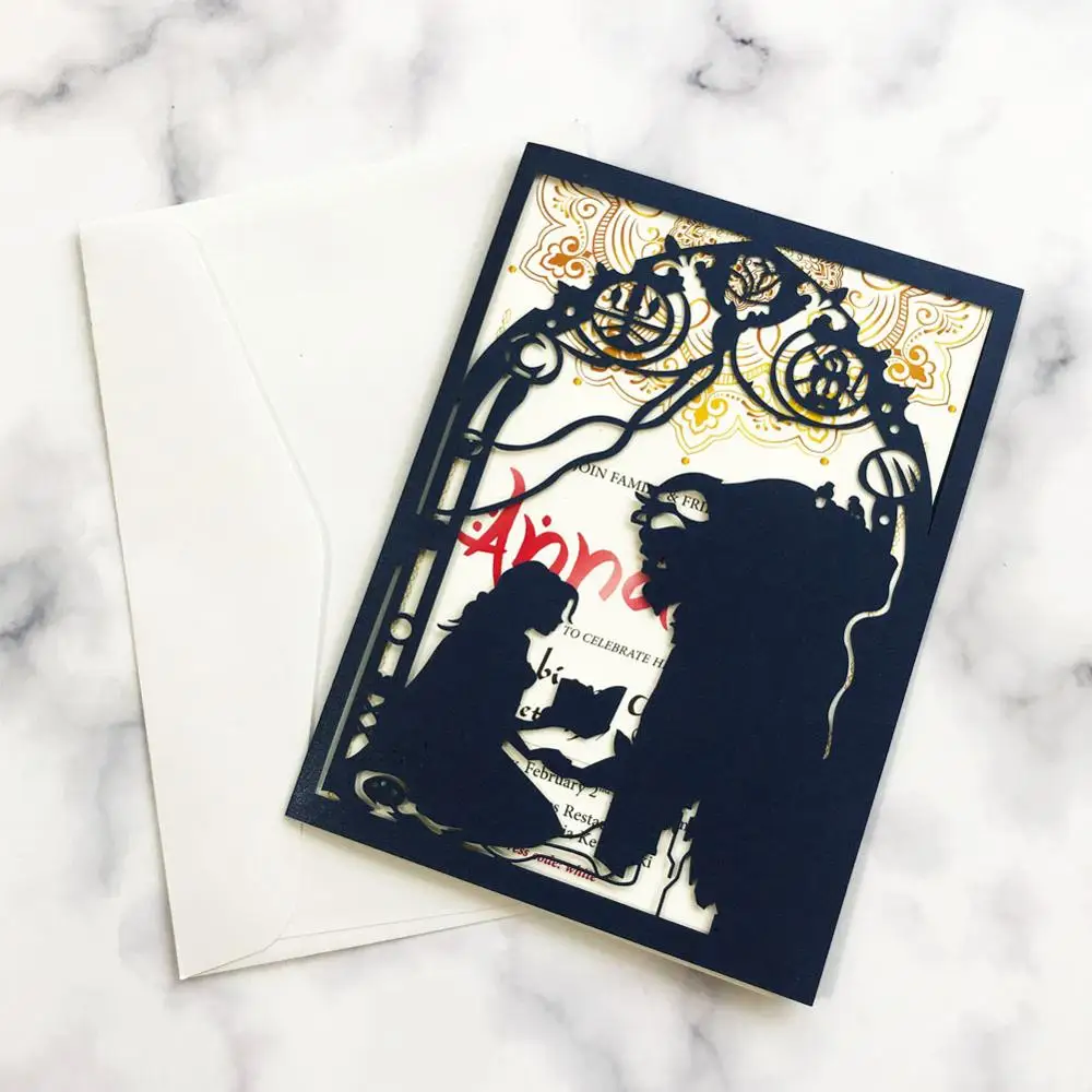 

20PCS Sweet Pink Invitation Card The prince and the princess Pattern For Envelope Birthday Party Engagements Supplies