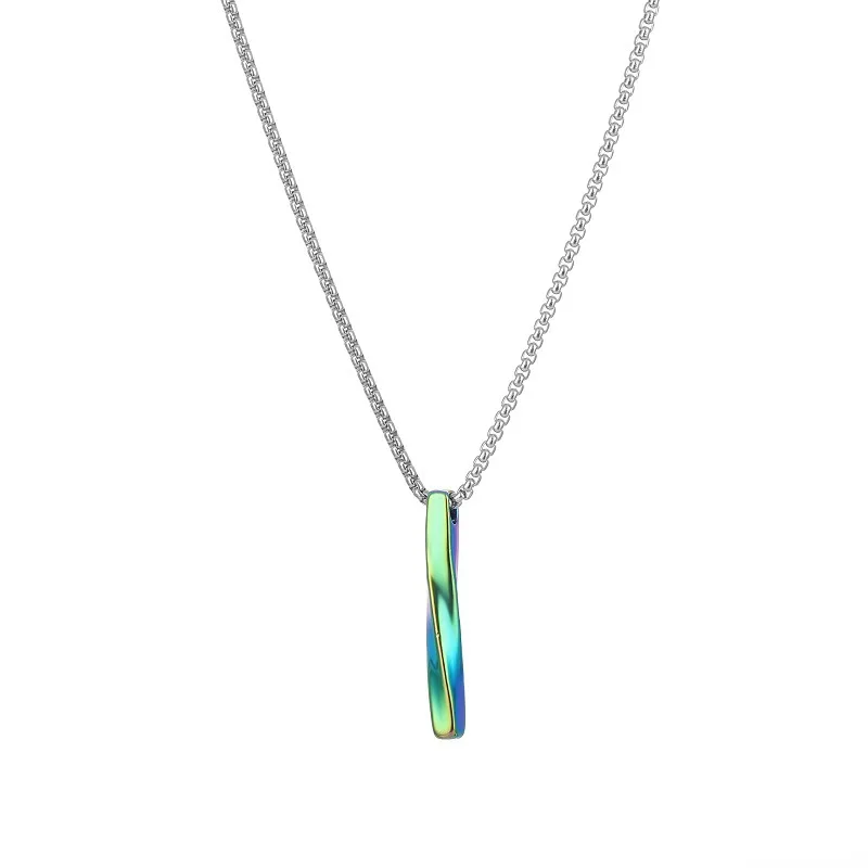 

Hip Hop Necklace for Men Luxury Spiral Strip Color Alloy Pendant Stainless Steel Chain Couple Exquisite Fashion Gift Jewelry