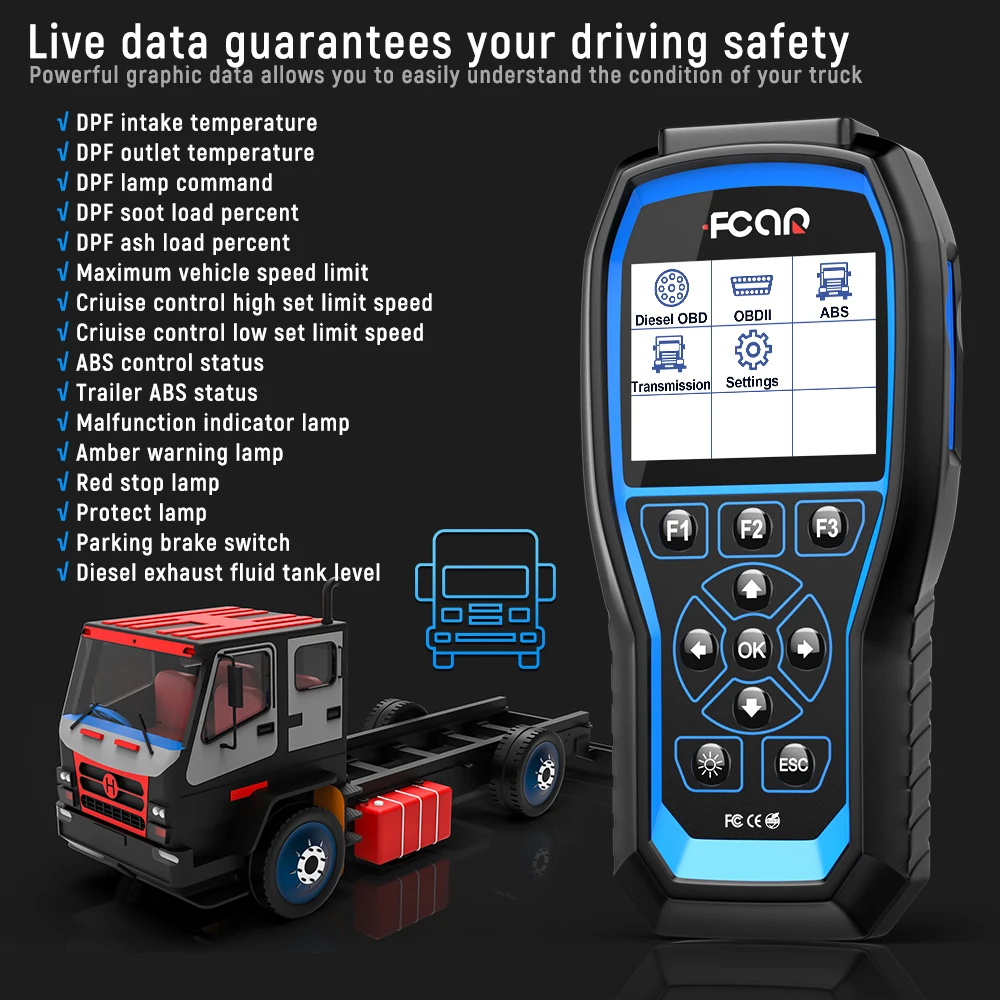 

FCAR F507 Heavy Duty Truck Scanner Diesel OBD/OBDII Code Reader with OEM Level ABS Transmission Full System Diagnostic Scan Tool