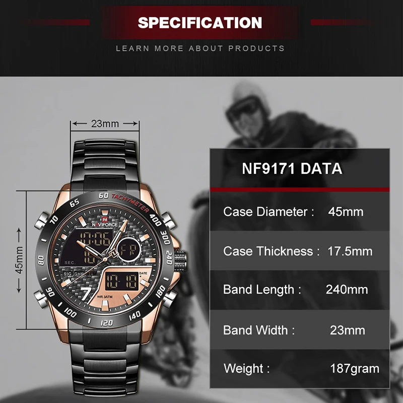 Часы наручные NAVIFORCE мужские цифровые роскошные брендовые спортивные