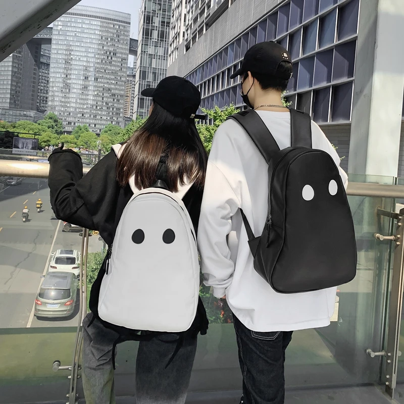 

Новинка 2021, модный рюкзак для пары, вместительная оригинальная простая женская сумка с большими глазами и маленьким призраком, дорожная сум...