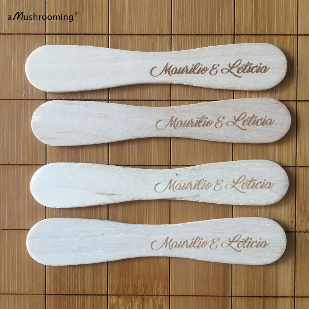 Деревянная плоская ложка для мороженого с лазерной гравировкой по