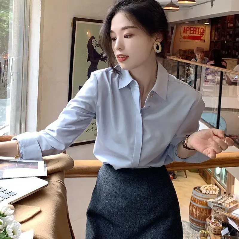 

Blouses Shirts Women 2021 White Shirt Women Long Sleeve Office Lady French Style Blouse Top Woman Basic Shirt chemise femme