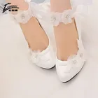 Туфли-лодочки женские свадебные, кружевные, на высоком каблуке, со стразами, вечерние классические туфли с ремешком на щиколотке, ручная работа, белые