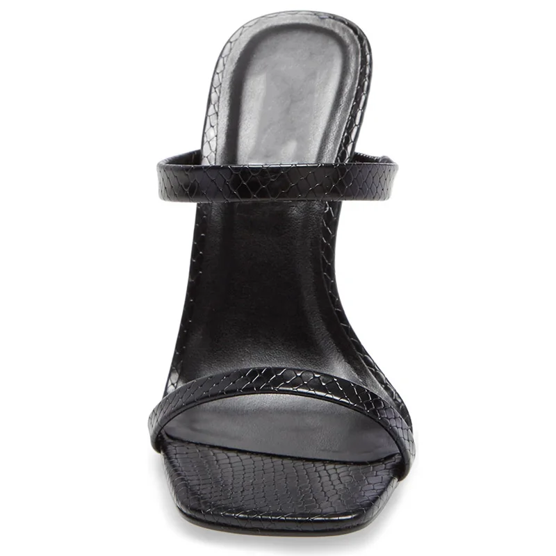 

Black snake Pu square Muller shoes fashion stiletto sandals Chengdu women's shoes 2020