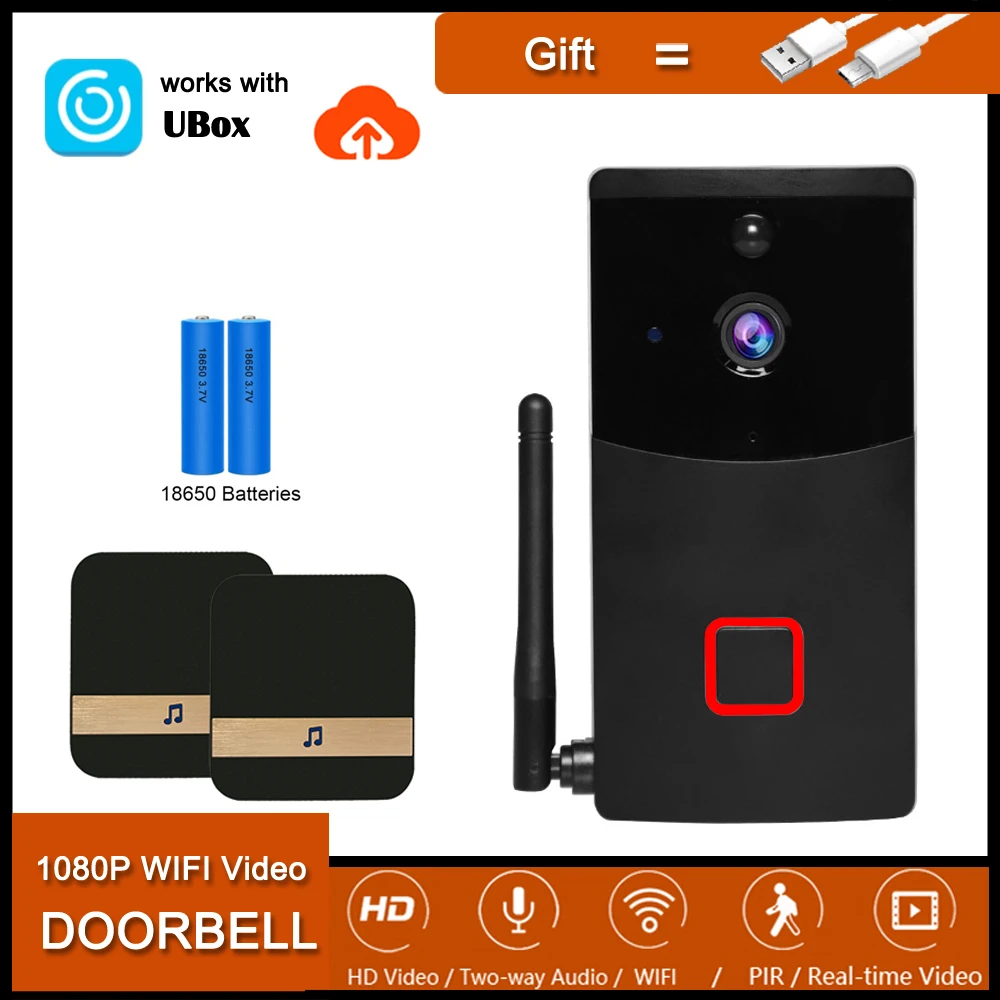 Home Smart WiFi Video Doorbell Intercom Set 1080P PIR Motion IR Night Vision Security Camera Ubox APP