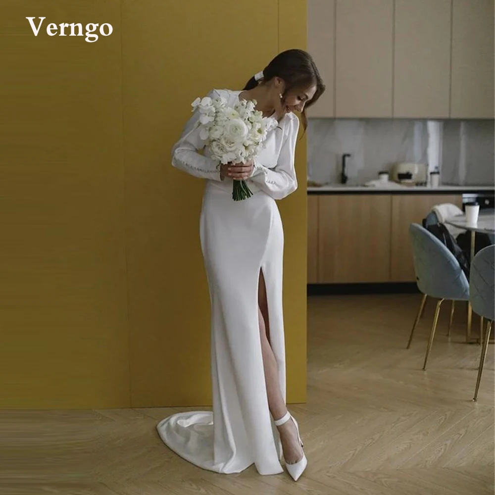 Женское атласное свадебное платье Verngo с длинным рукавом