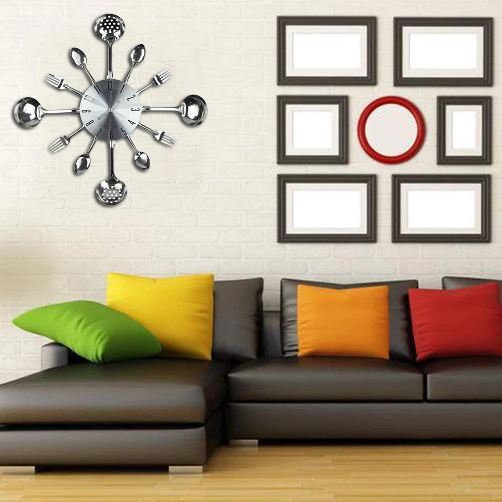 

Wall Clock 16 Inch Metal Kitchen Cutlery Wall Clocks with Forks and Spoons Clock Modern Home Decor Antique Style Wall Watch