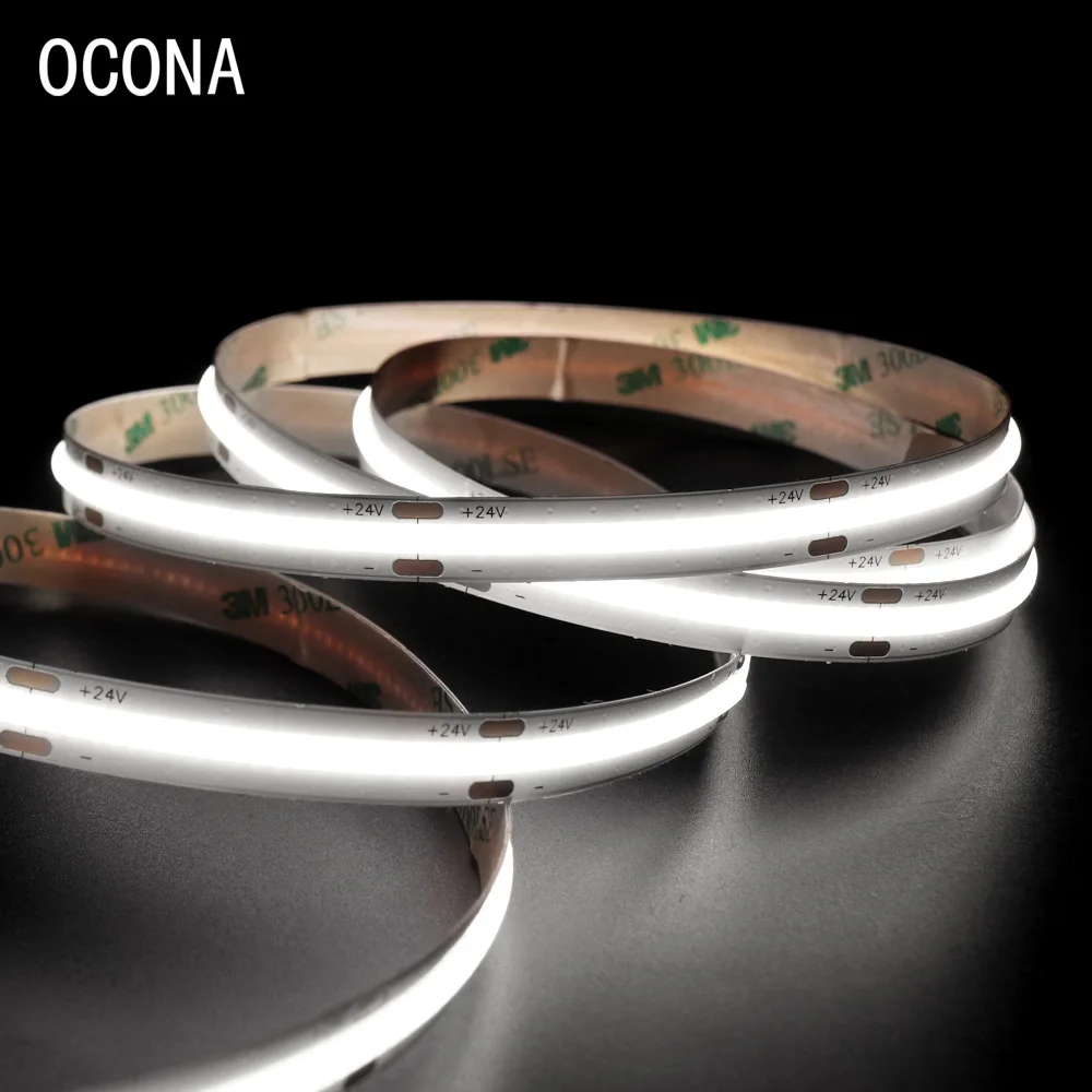 High Brightness COB LED Strip Light Tape Density Uniform Cool White Linear Working 10mm Home Decor Dimmable 12V/24V CRI 90 | Лампы и