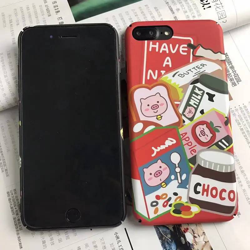 Cute Cartoon Cat Milk Lovely Lucky Black Red Case Hard plastic Cover Funda Coque For iPhone 8 7 plus X XR XS Max Bag |