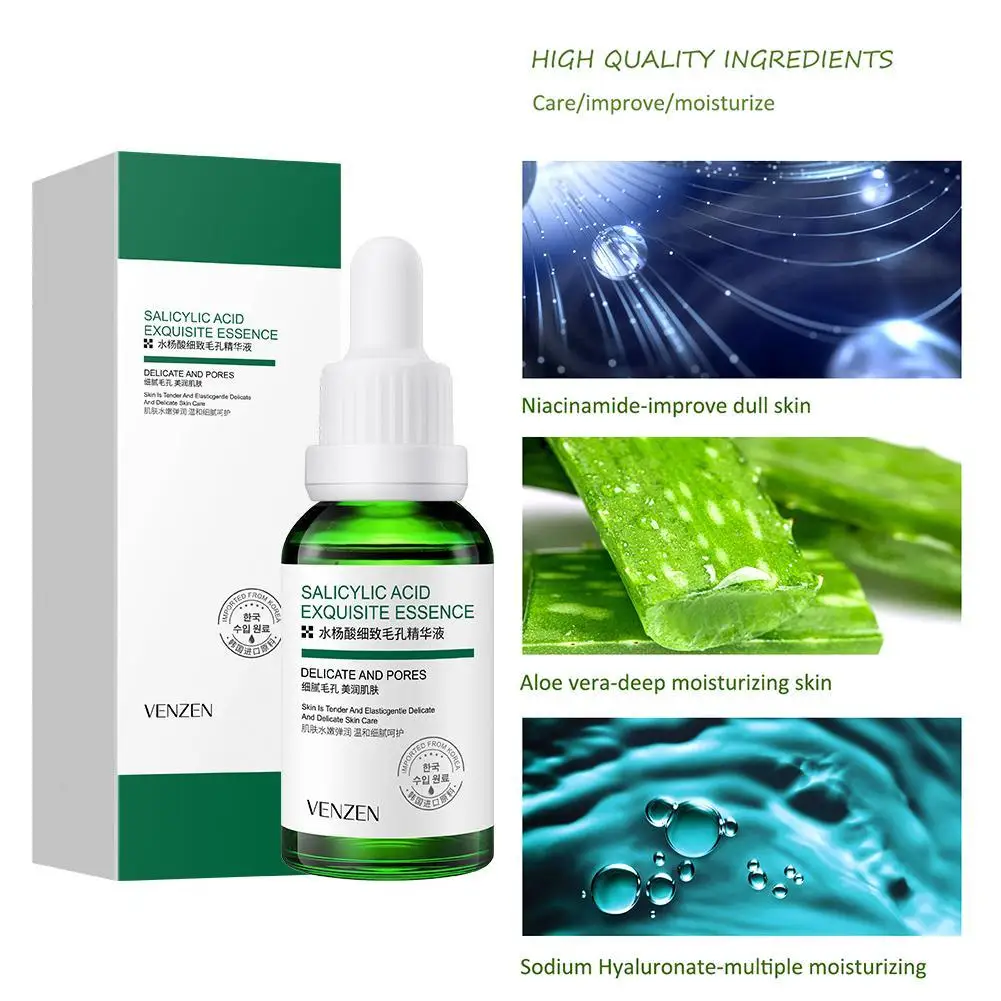Aloe Salicylic Acne Treatment Serum Oil Control Shrink Pores Skin Hyaluronic Brighten Moisturizing Acid Toner Essence Face L8L4