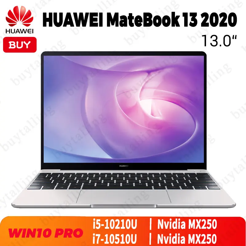 Оригинальный HUAWEI MateBook 13 2020 ноутбука дюймов процессор Intel Core i5 10210U/i7 10510U 16 Гб LPDDR3 512GB