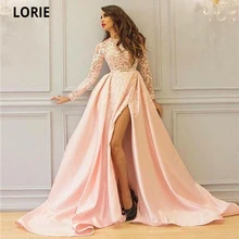 LORIE – robe de soirée en Satin, tenue de soirée élégante, manches longues, dentelle, Appliques, robe de bal, robe de plage, style Boho, fente haute  (2)