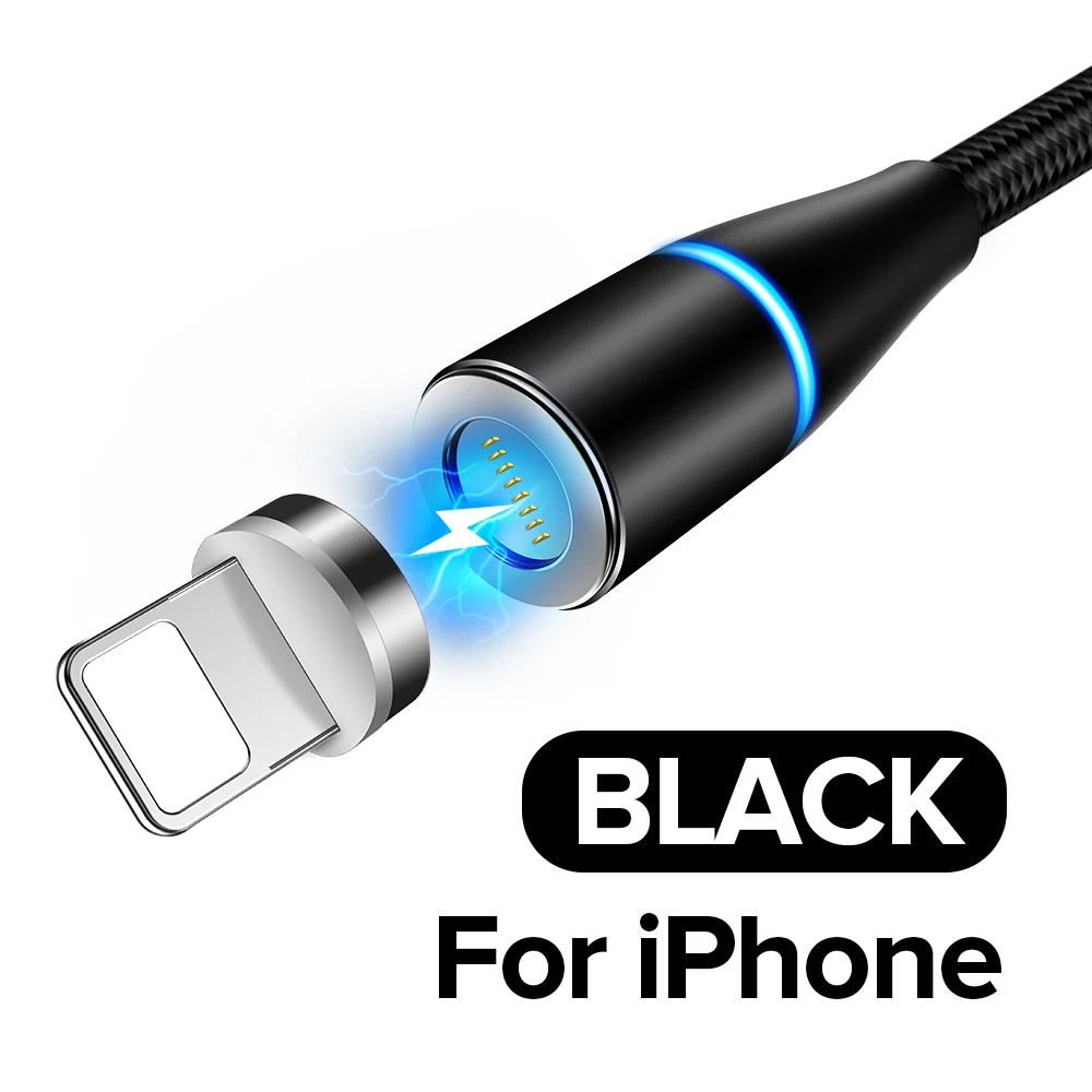 Black For iPhone Venroii 1 м 2 м Быстрый Магнитный кабель 3 А Быстрая зарядка 3,0 микро USB зарядное устройство type C Зарядка для samsung S9 Xiaomi Магнитный шнур для телефона - Цвет: Black For iPhone