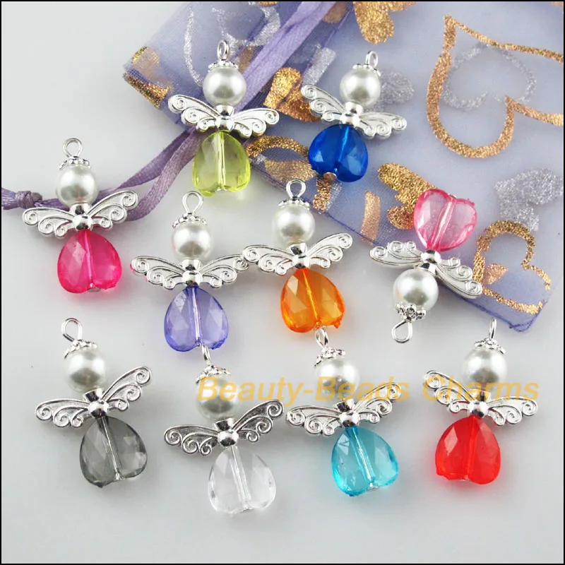 Модные посеребренные Подвески с крыльями 10 шт. Смешанное сердце танцующий Ангел