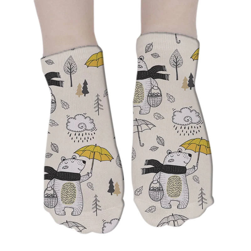 New Creative Design Colorful Cotton Women Short Socks Harajuku Funny Cute Cartoon Animals 3D Printed Happy Gifts For Girl | Женская