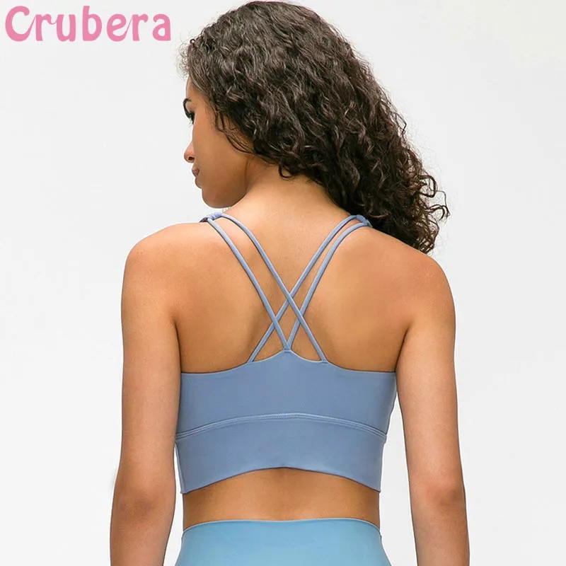

CRUBERA Naked-feel Fabric Top Women Push Up Longline Version Athletic Sport Bras Gym Running Fitness Crop Tops Brassiere