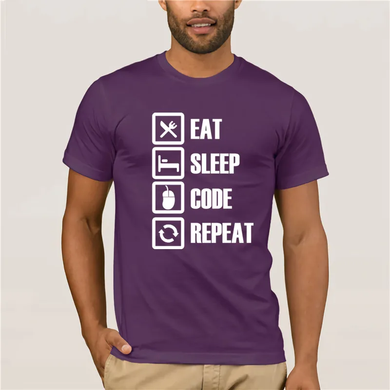 

2020 Fashion summer personality Men T Shirt Eat sleep code repeat T Shirt
