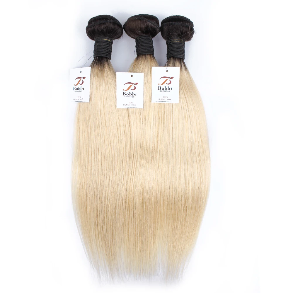 

BOBBI COLLECTION T 1B 613 Dark Root Platinum Blonde Ombre Bundles With Closure Peruvian Straight Remy Human Hair 10-30 inch