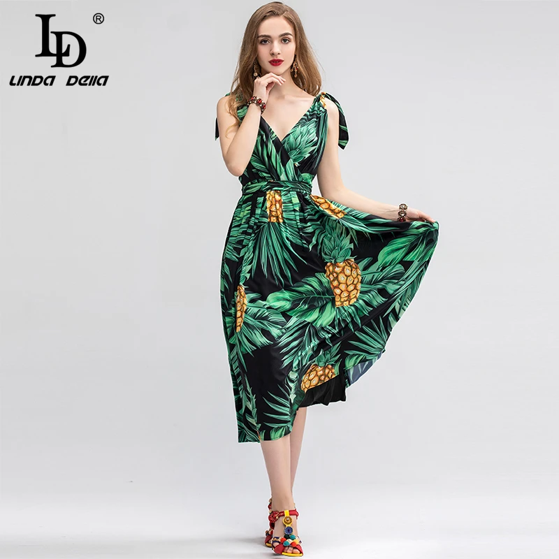 Женское платье с рюшами LD LINDA DELLA подиумное Повседневное миди в богемном стиле v