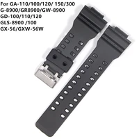 16mm silicone rubber watch band strap fit for casio g shock replacement black waterproof watchbands accessories