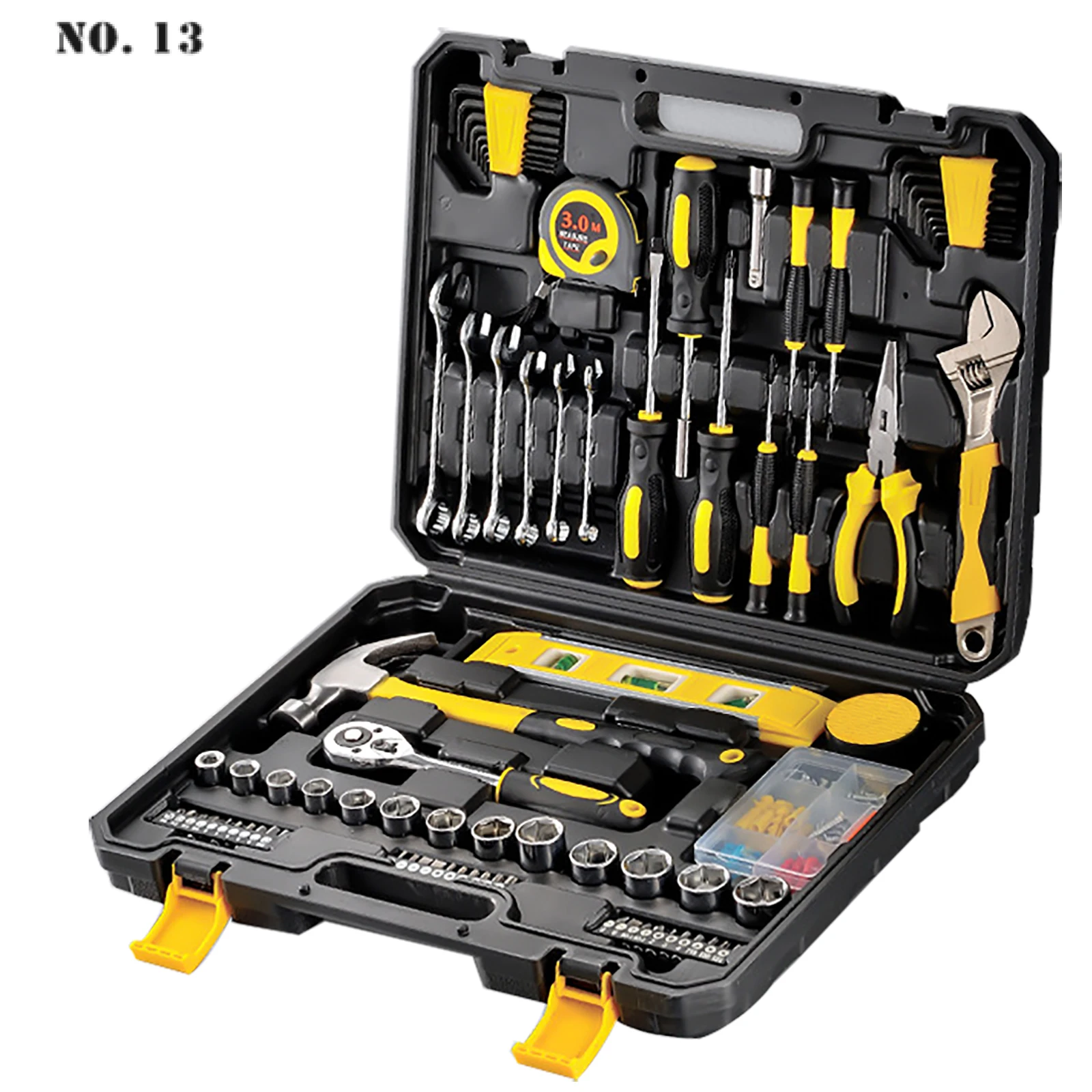 

108Pcs/Set Home Hand Tool Set Ratchet Spanner Wrench Socket Screwdriver Hammer Tape Measure Box Car Repair Tools Kit