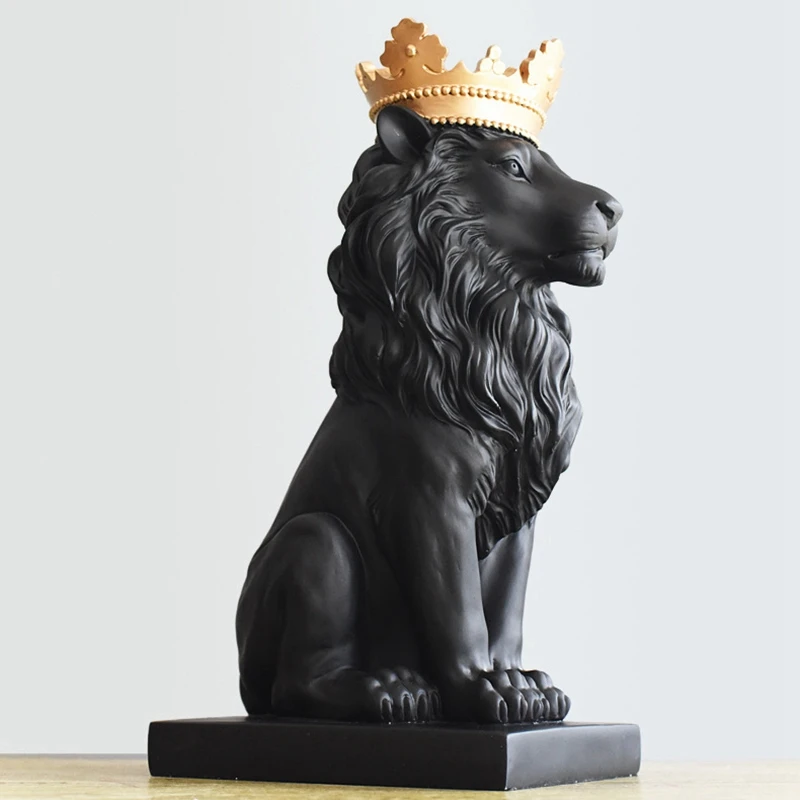 

2 Pcs Simple Crown Lion Resin Statue Model Animal Abstract Furnishing Art Display Stand Decoration, White & Black