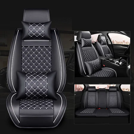 Black White Deluxe Передний+ задний) Роскошный кожаный чехол для сиденья автомобиля 4 сезона для hyundai santa fe ix25 solaris водонепроницаемый чехол для Banco De Carro - Название цвета: Black White Deluxe