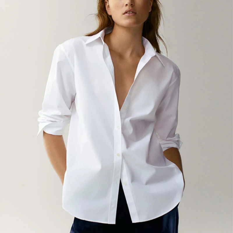 

XL Women Shirts England Style Office Lady Simple Fashion Solid White Blouse Women Blusas Mujer De Moda 2022 New Shirt Women Tops