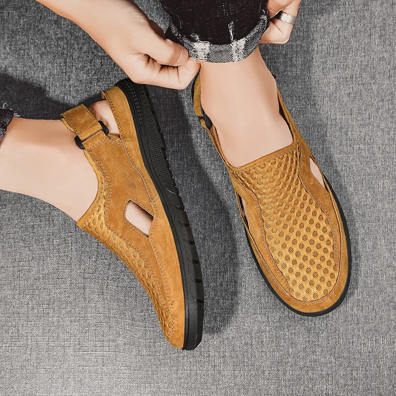 Genuine Leather Hiking Trekking Shoes Sneakers Men Non Slip Water Aqua Beach Outdoor Climbing Tactical Shoes Zapatillas Hombre