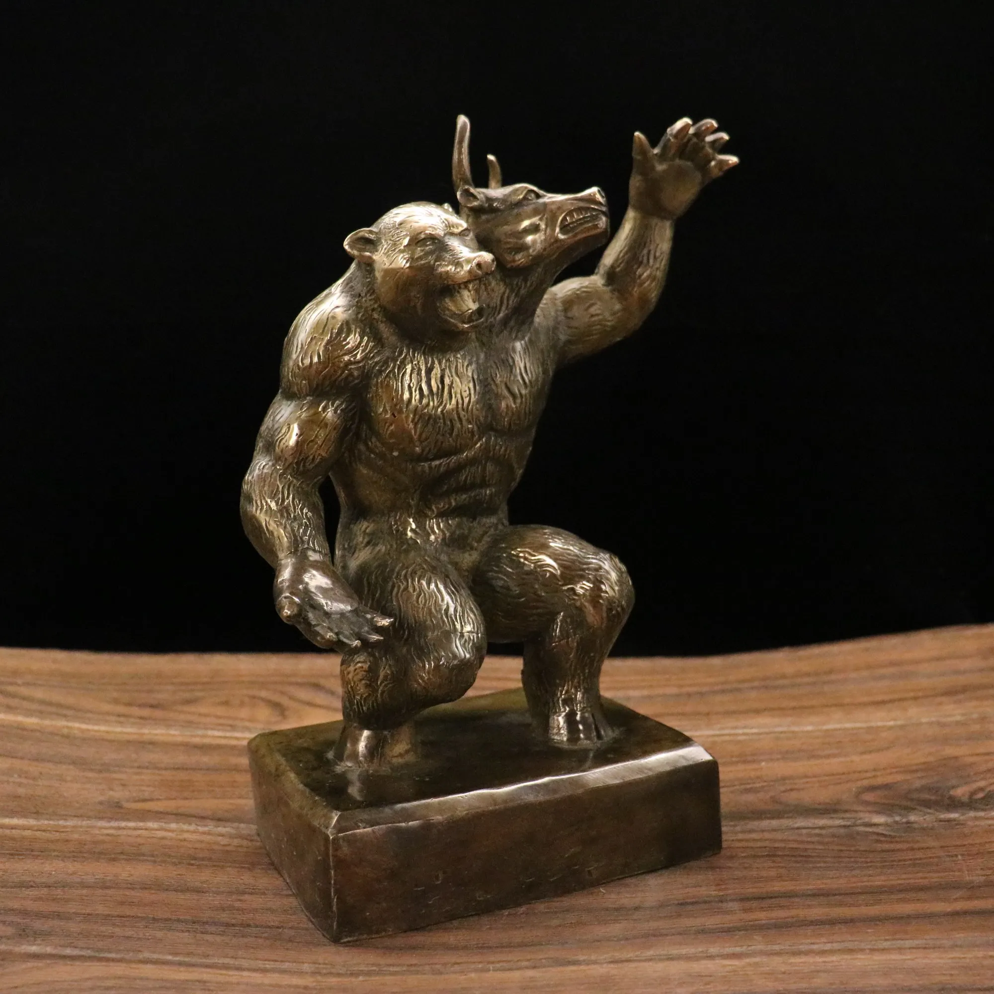 12-дюймовая коллекция тибетского храма старый бронзовый медведь статуя быка