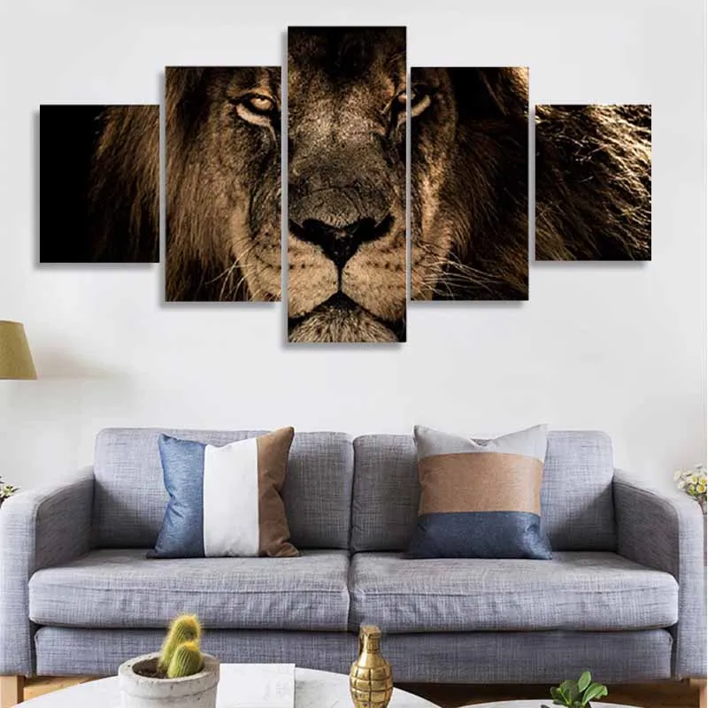 

Modular Pictures 5 panels King Lion Animal Canvas painting Wall Art Picture Home Decoration For Living Room Print Paintings