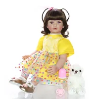 60cm Bebe Reborn Baby Doll Lifelike Braid hairstyle girl Boneca 3/4 silicone reborn Toy kids Birthday Gift with Yellow dress