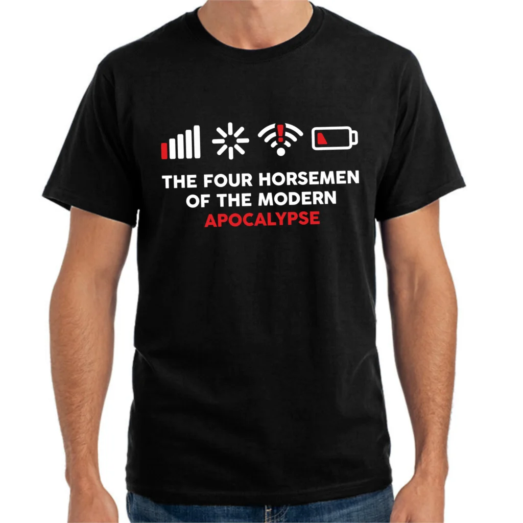 

The Four Horsemen of the Modern Apocalypse Nerd Geek Gamer Comedy Fun T-Shirt Top Camisetas Hombre Cotton Short Sleeve T shirt