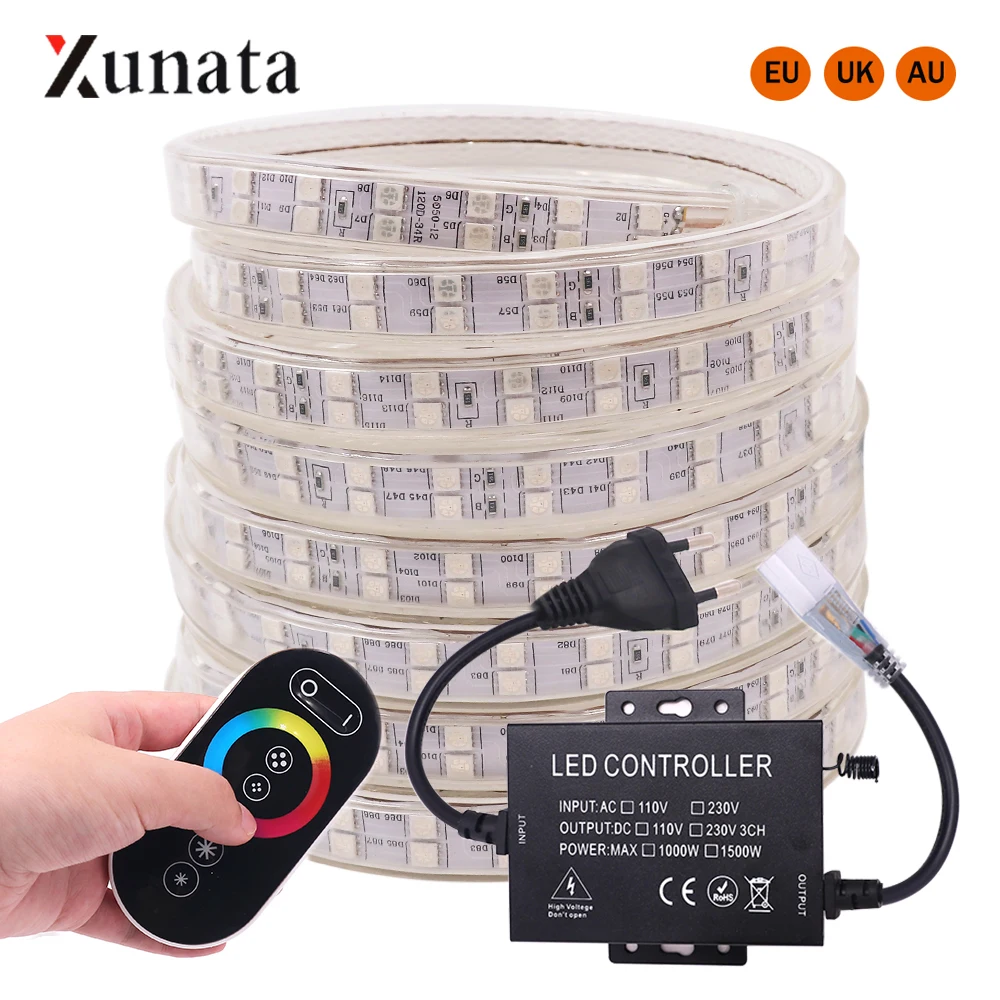220V SMD5050 RGB Светодиодные ленты света гибкий светодиодный клейкие 60/120 s/M