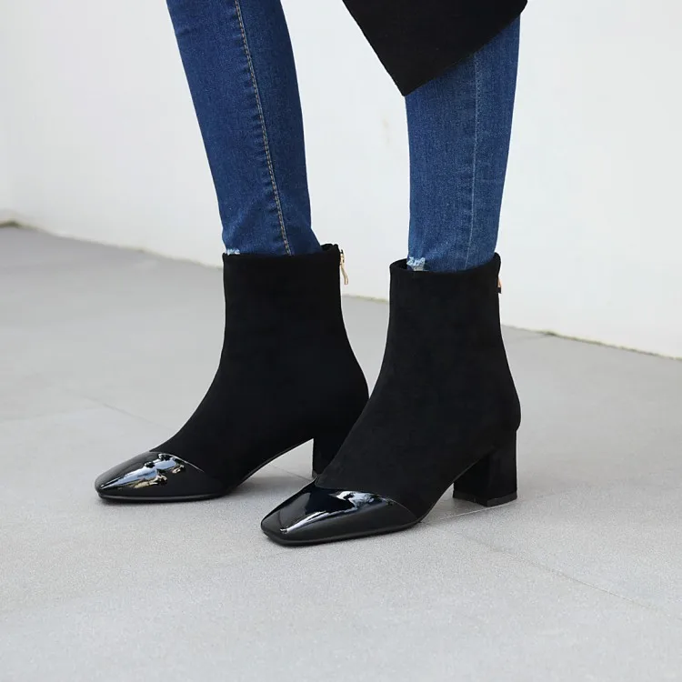 Женские ботильоны из искусственной кожи на молнии винтажные модные ботинки челси с квадратным носком и