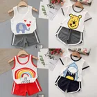 Летний детский комплект из чистого хлопка с коротким рукавом, новинка 2021, Детские комплекты одежды, шорты для маленьких мальчиков и девочек, футболка, 2 комплекта