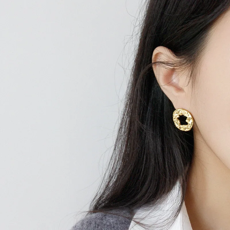 Женские серьги-гвоздики из серебра 100% пробы геометрические круглые серьги