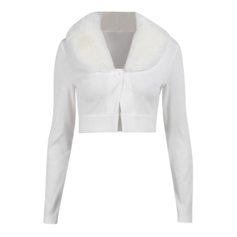 

Autumn/winter new women's wear 2021 waist length short coat hair collar slim top