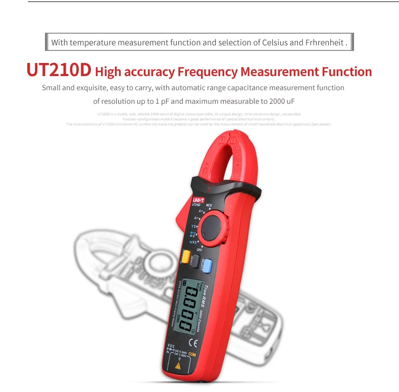UNI-T UT210A UT210B UT210C UT210D UT210E True RMS мини Цифровые токовые клещи переменного/постоянного тока Напряжение Авто Диапазон VFC Емкость