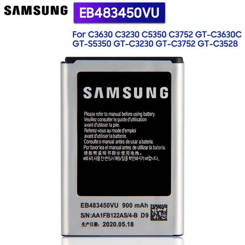 Samsung оригинальный аккумулятор EB483450VU для C3630 C3230 C5350 C3752 GT C3630C S5350 C3528 900 мА