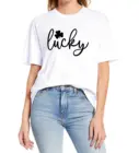 Милые женские футболки Lucky Clover из 100% хлопка, женские футболки для влюбленных, повседневные топы, Свитшот в стиле Харадзюку