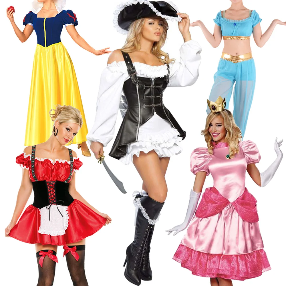 Women's Halloween Costumes Genies Pirate Maid Princess Costume Ladies Fairytale Roleplay Party Fancy Dress Clearance